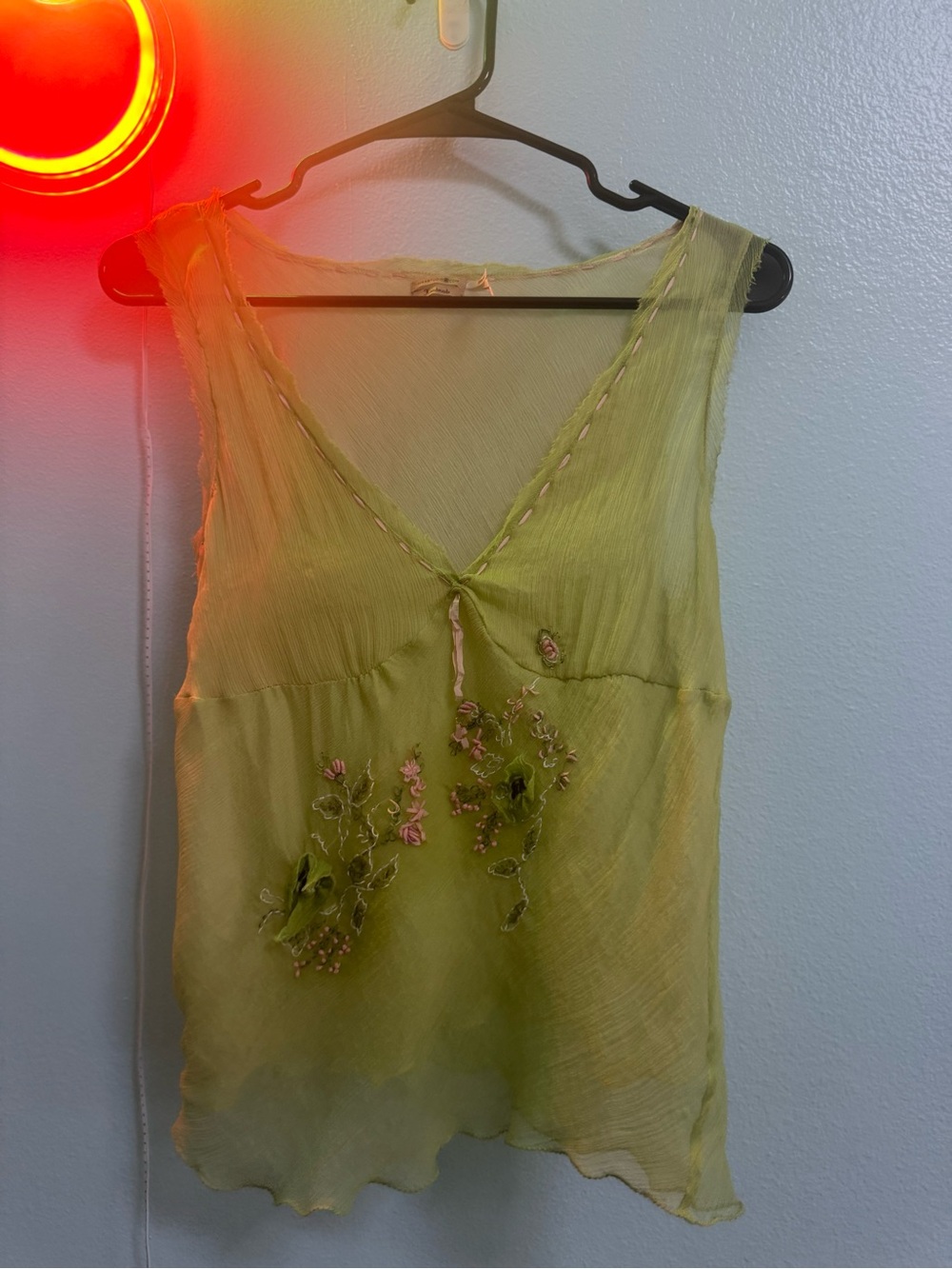 Max Studio Light Green Embroidered V-Neck Camisole